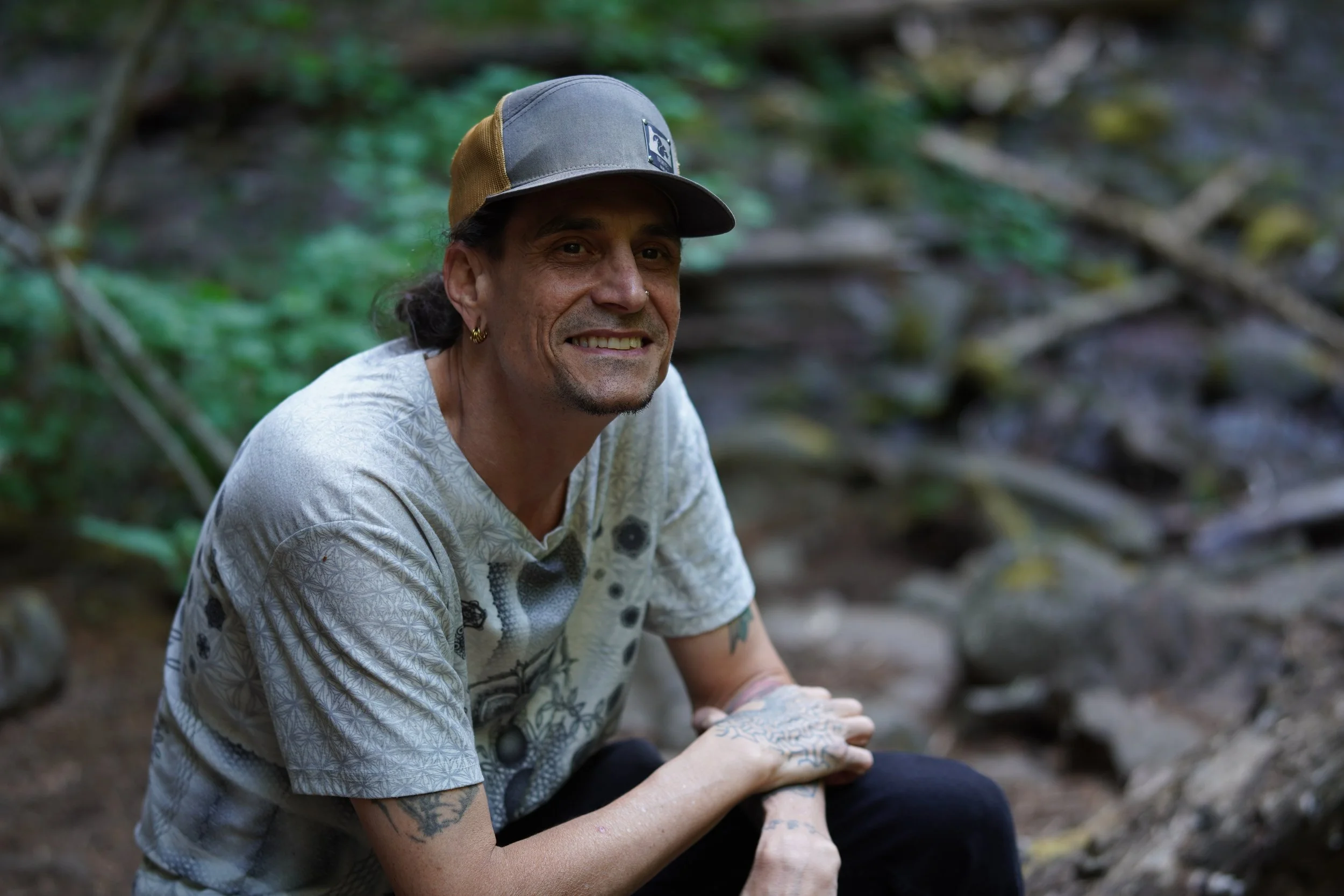 Tattoo Artist in the forest making art surrealism and psychedelic 