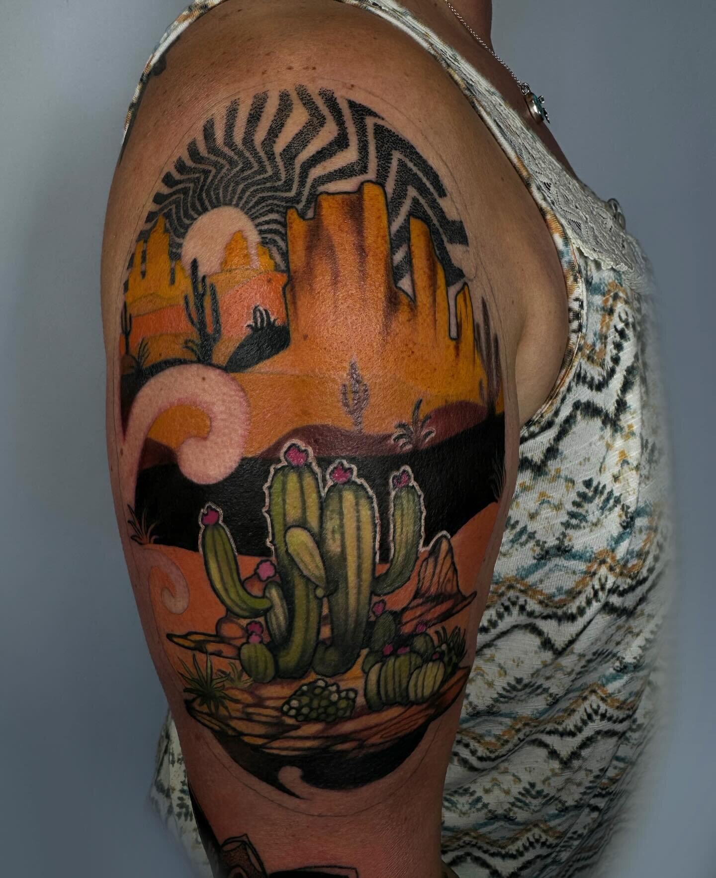 Arizona 🏜️ 
The first few sessions on Shilo&rsquo;s arm . 

#arizonatattoo #desertattoo #keishanicoletattoo #keishanicolenouveau #bendoregontattoo #desertvibes #cactus #moab #moabtattoo #colortattoo #monolithtattoostudio