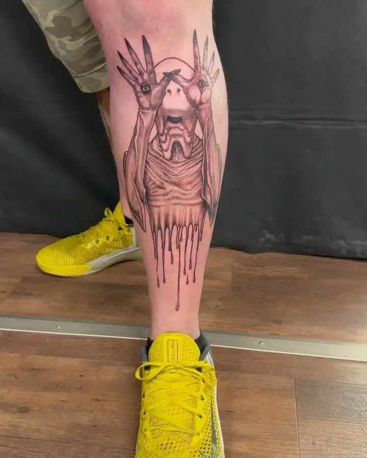#tattoo#tattoos #tattooer #tattooartist #centraloregon #tattooart #art #legtattoo #shin #shintattoo #trippy #melty #bendtattoo #bendtattoocompany #bendtattooartist