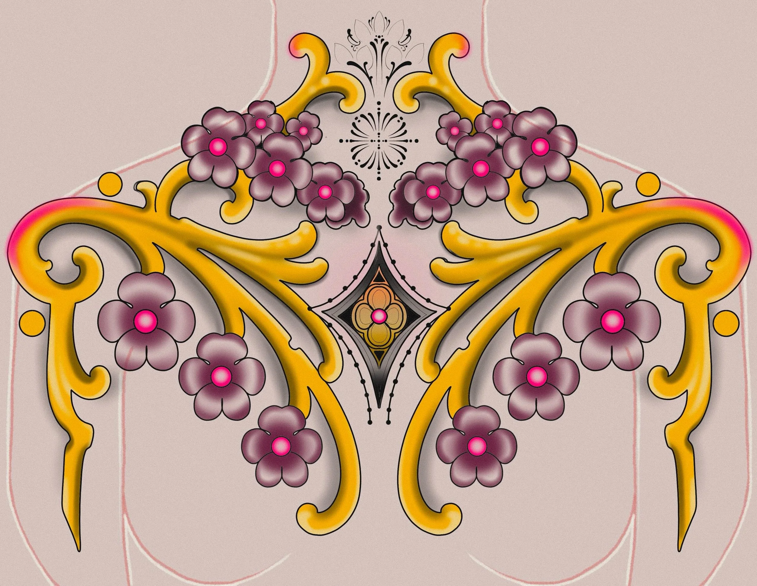 A quick lil sketch of an idea that could be reimagined into a masterpiece 🌟 Booking July August September .
Announcing 2 guest spots lined up -stay tuned ! 
#chestpiece #flornamental #ornamental #illustrative #neofolk