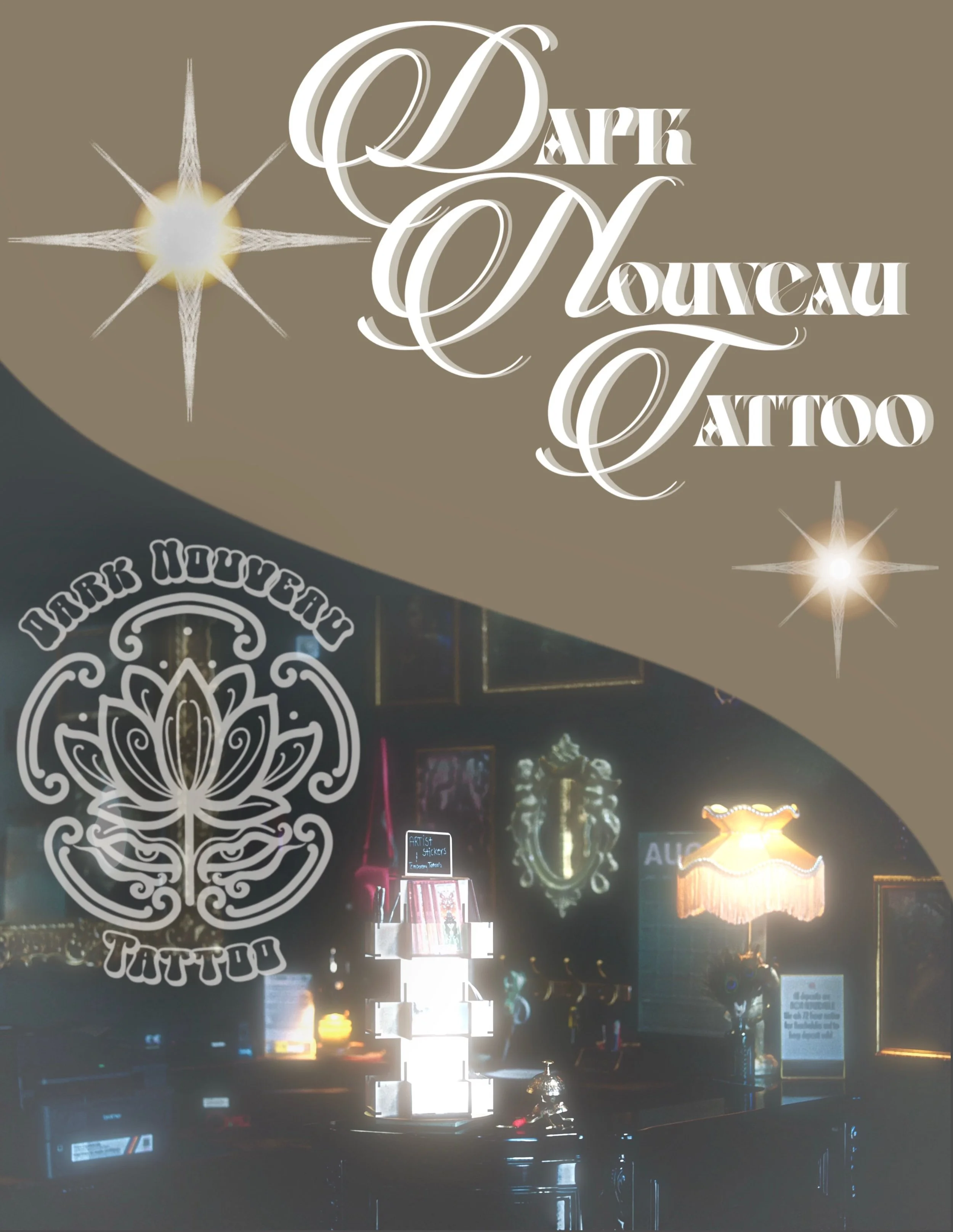 ✨ Dark Nouveau Tattoo ✨ nouveau is pronounced &ldquo;Noo-vow&rdquo; 
We are located in the heart of Bend - Central Oregon.
✨ We are a unique collective that holds space for independent Tattoo Artists- as well as handmade art,bugs n bones,ethically so