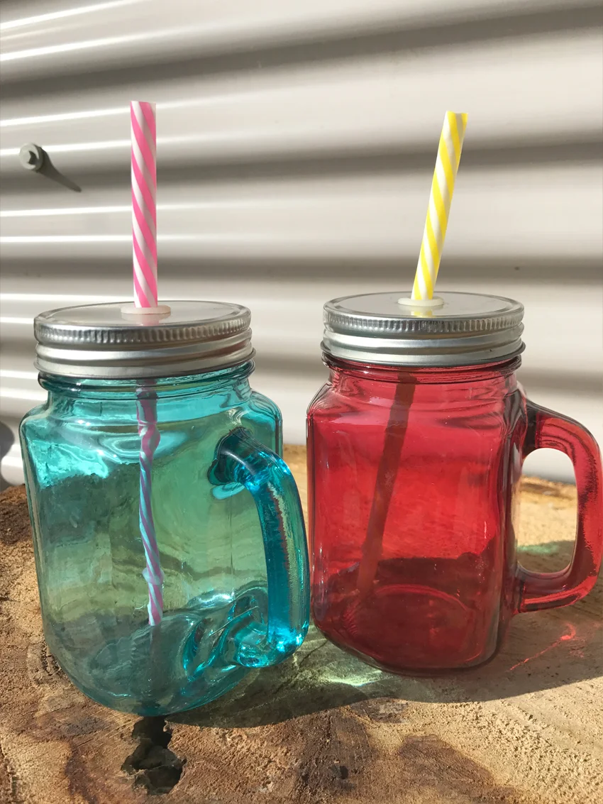 Coloured jam jars £0.50P