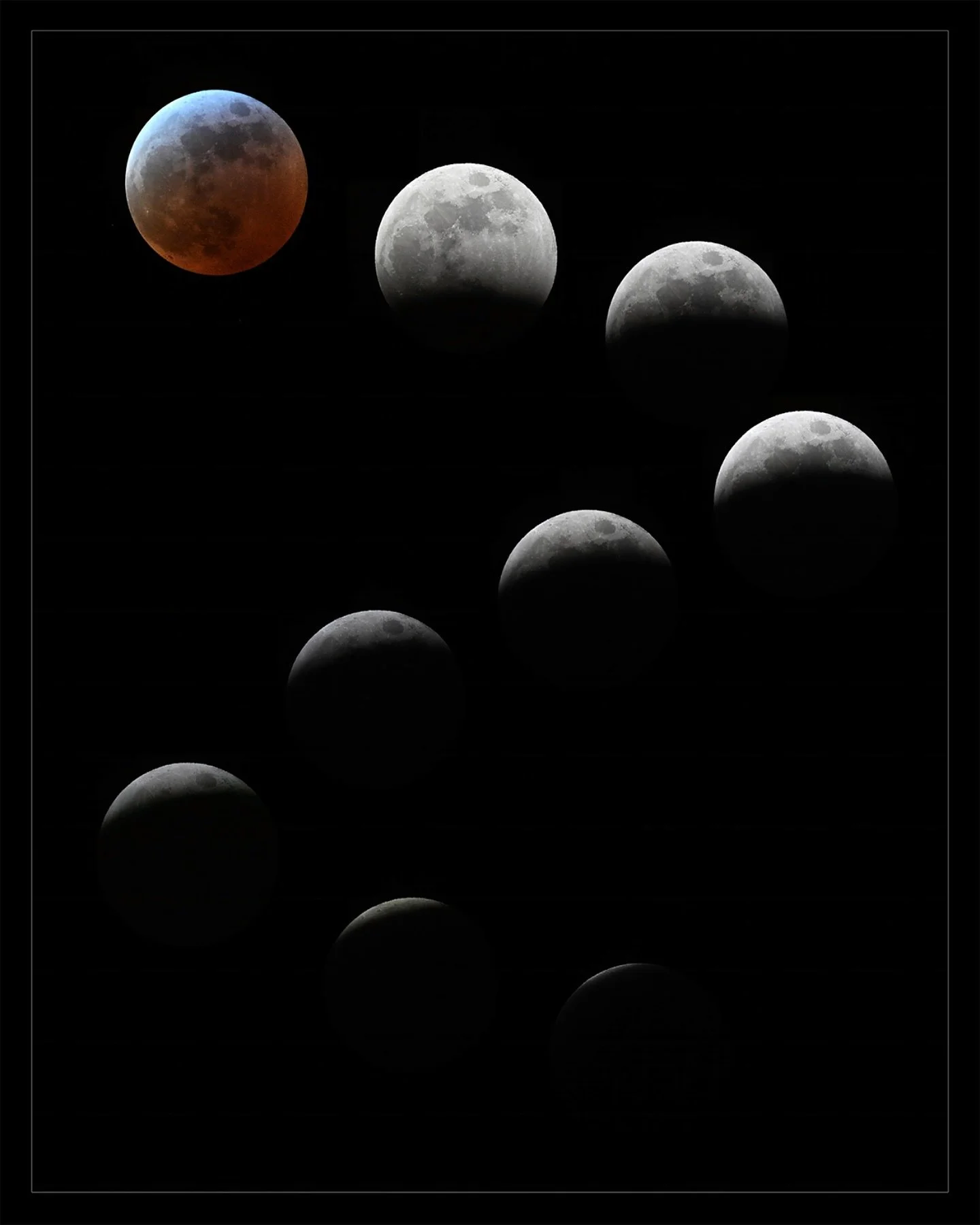 Blood Moon Lunar Eclipse Phases | #bloodmoon | March 13, 2025

Nikon Z7II Mirrorless
Nikkor 180-600mm
Gitzo Carbon Legs

1/5 sec, f/6.3, ISO 1600
Photoshop/Lightroom/Topaz
Series taken from Bullhead City, Arizona 

#bloodmooneclipse #lunareclipse #mo