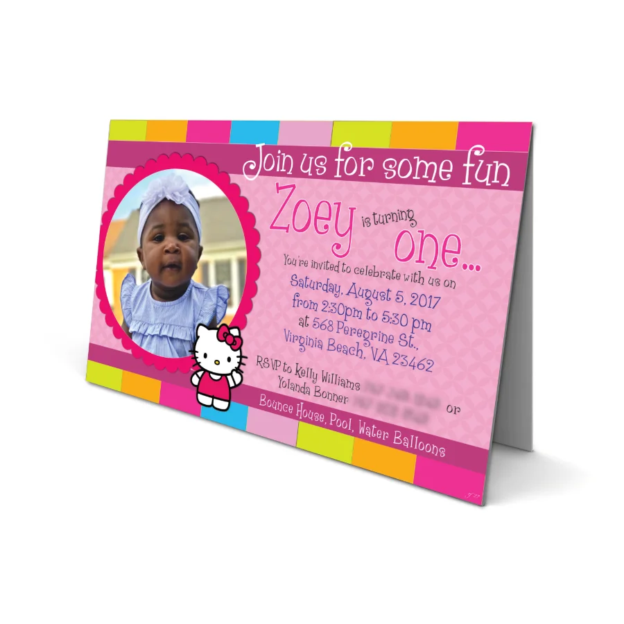 Hello Kitty Theme Custom 1st Birthday Invitation