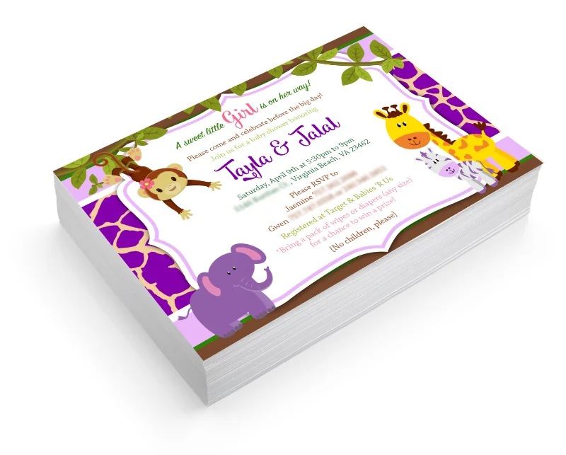Safari Theme (Girl) Baby Shower Invitation