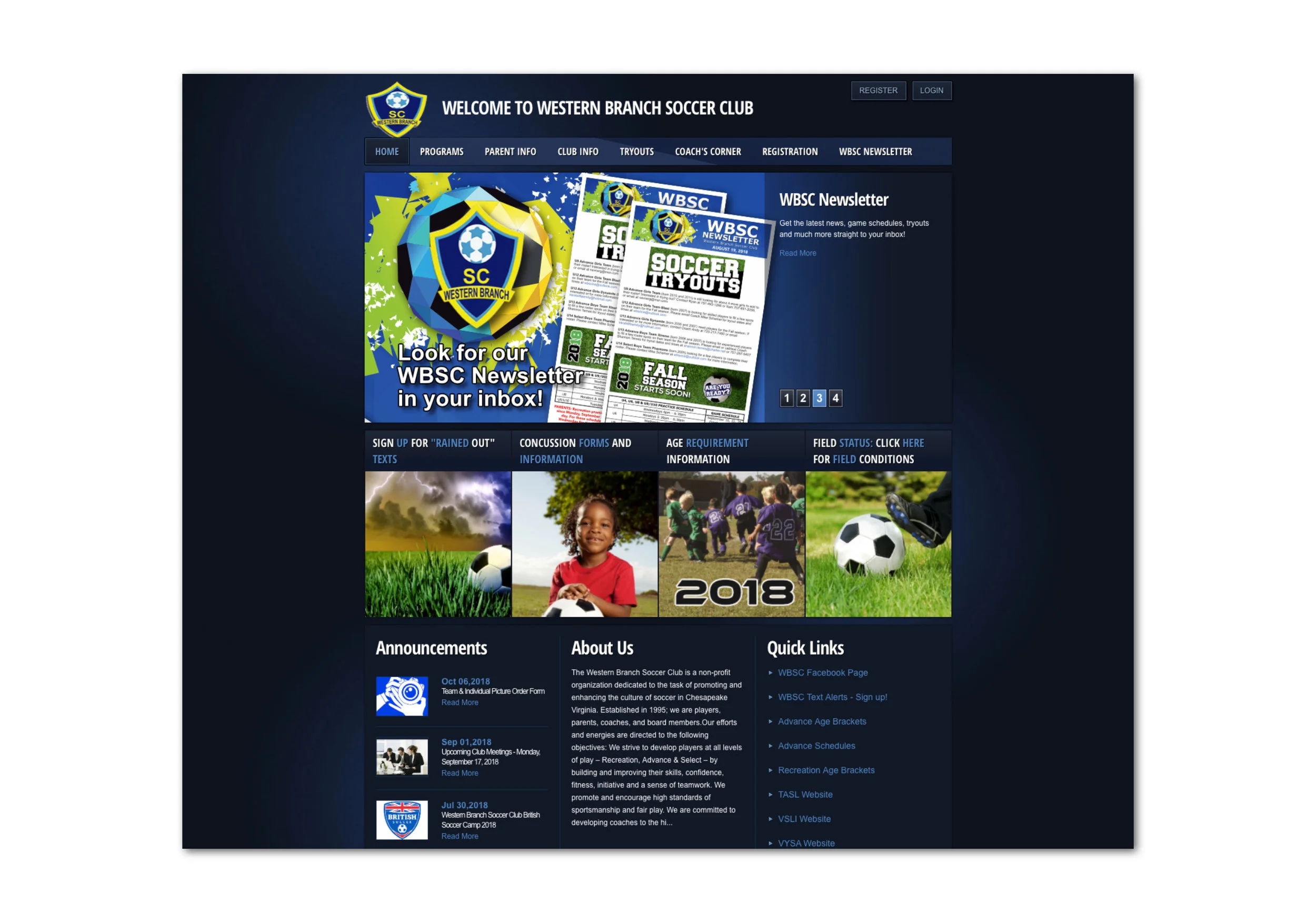 Western Branch Soccer Club: Web Site Screenshot