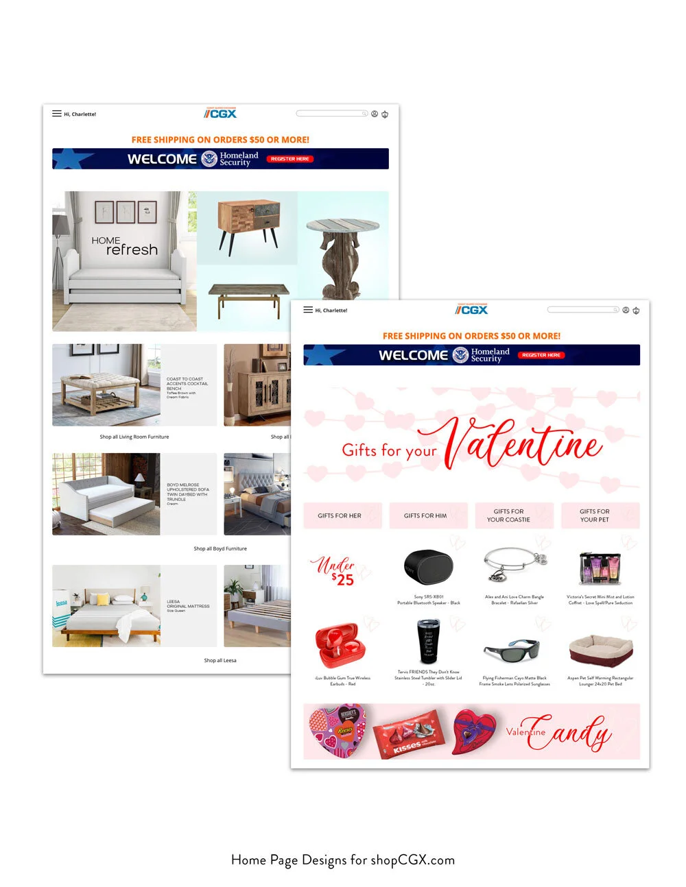 shopCGX Home Page Themed Designs
