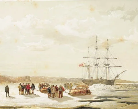 Sledge party leaving the HMS Investigator . Painted by Samuel Gurney Cresswell.