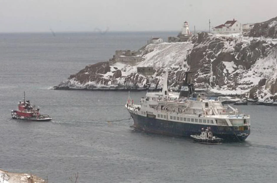 Under tow and underway. Why they were allowed to leave, I will never know. Image from The Telegram.