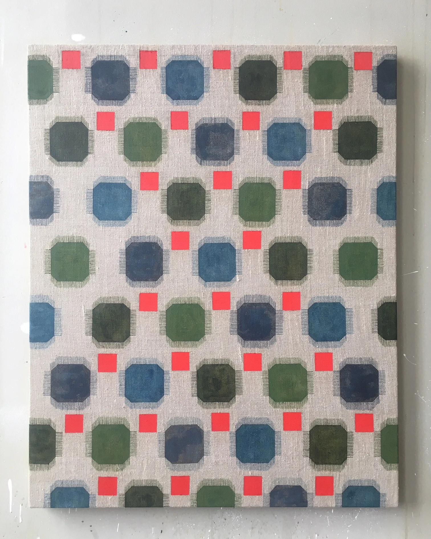 Rug #1, 2019 Oil, acrylic and cyanotype on linen, 40 x 32, $4,000