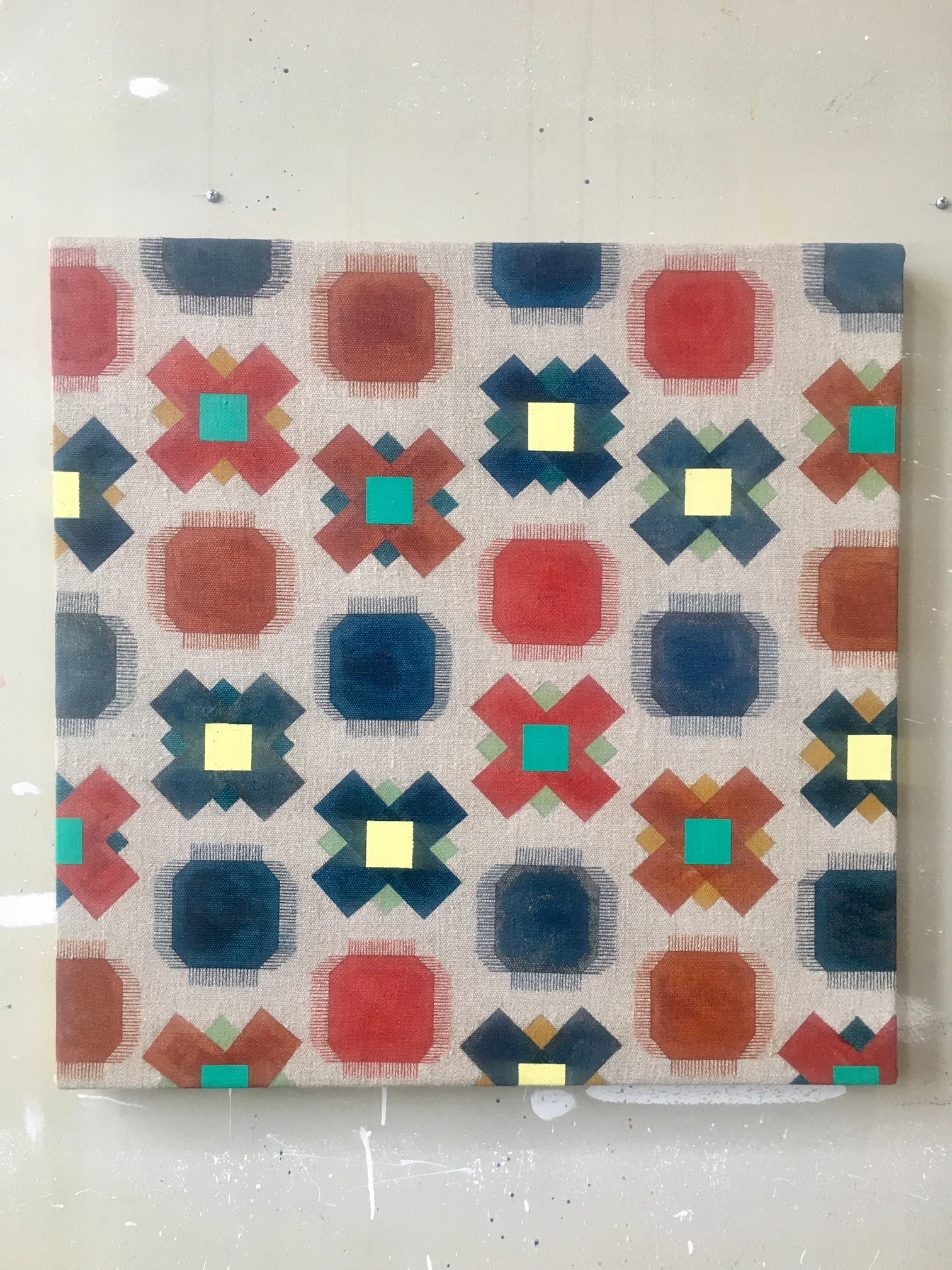 Rug #3, 2019 Oil, acrylic and cyanotype on linen, 26 x 26, $2,500