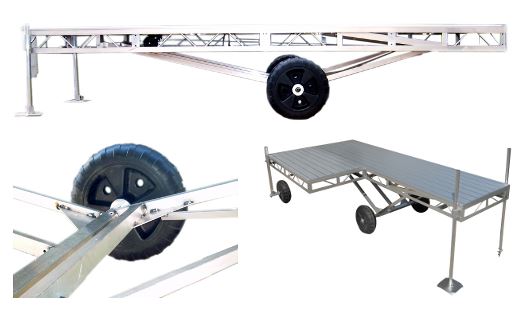 Roll-In-DocksOur Roll-In-Docks are ideally suited for shallow water with firm bottom conditions. Easily adjustable from 2.5' to 5.5' and heights up to 8' with the optional Deep Water Kit. Wheel sections are 4'x16' and wheel-less extensions are avail…