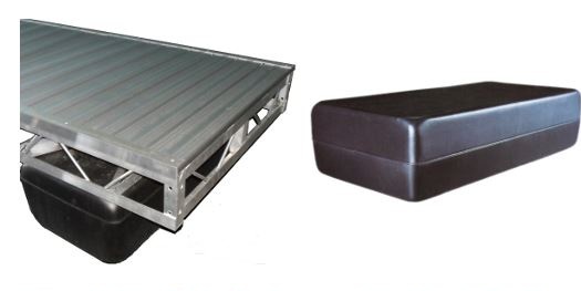 Floating Docks Floating Docks are best for very deep water conditions or very silty/muddy bottom conditions. Floating Docks are also idea for environments with fluctuating water levels. We use heavy duty floats that are UV and impact resistant. Available in 4'x8', 4'x12' and 4'x16' sizes with optional 4' or 8' hinged ramps. Floating Docks can be built in custom widths of 2' to 8'. Special assistance in designing your custom floating dock is available.