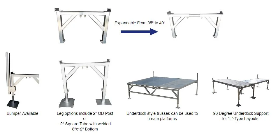 Our Underdock Support is the most stable method available for supporting your dock. Built from heavy duty 2 3/8" square tubing with welded cross members, it will not twist or sway under heavy use. Designed with a low profile makes it any excellent c…