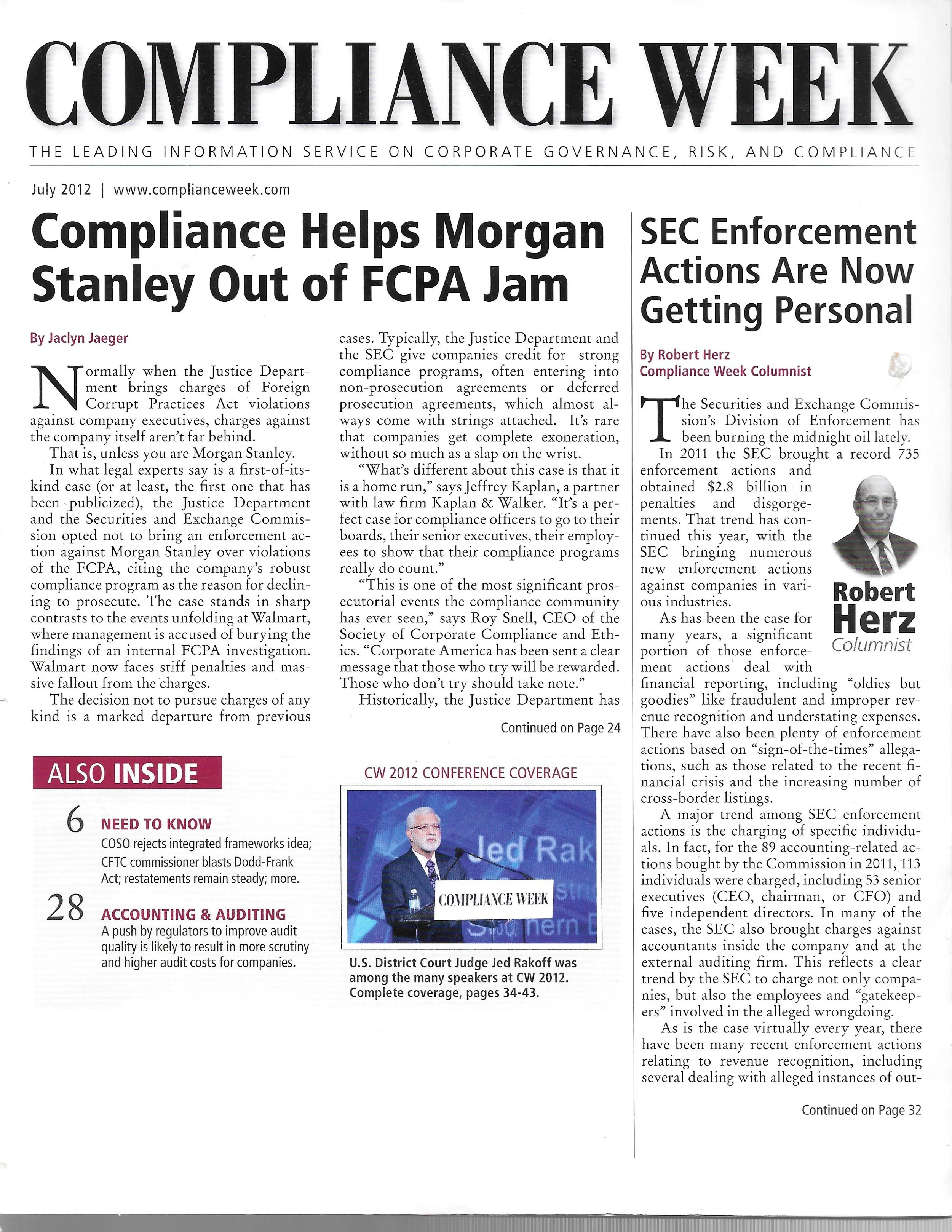Shelton Spoke at the 2012 Compliance Week Conference in Washington, DC