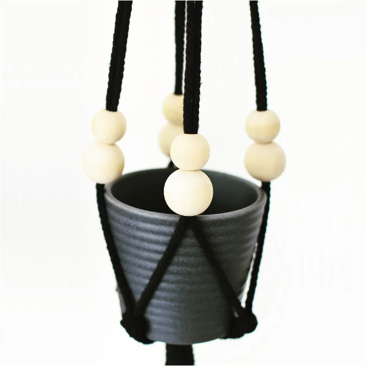 Pilea Plant Shop Black Macrame Plant Hanger Grey Pot Beaded Mid Grey.jpg