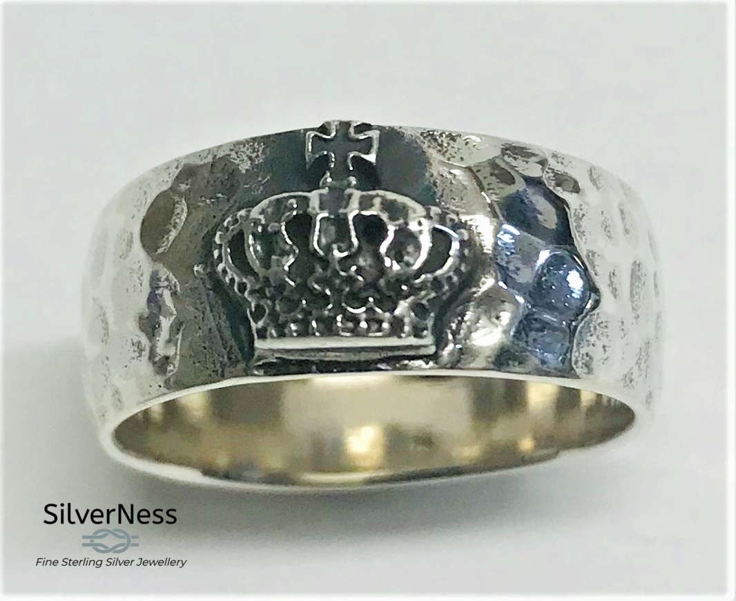 SilverNess Mens 925 Sterling Silver Hammered Crown Ring, Sizes 7, 7.5, 9.5 and 11