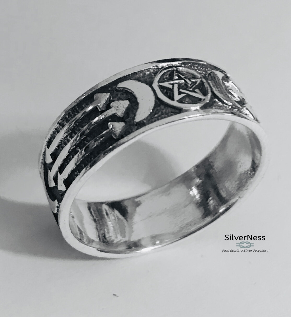 925 Sterling Silver SilverNess Men's Jewellery Pentagram with arrows  Ring 