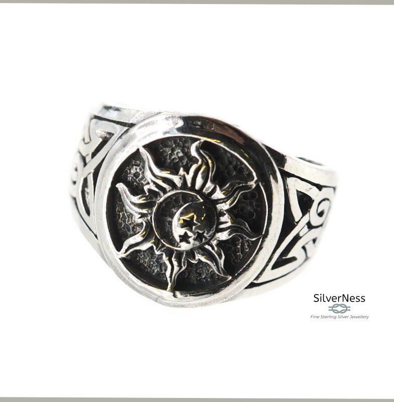SilverNess Men's Jewellery Sun Moon Stars Ring Sterling Silver 925 