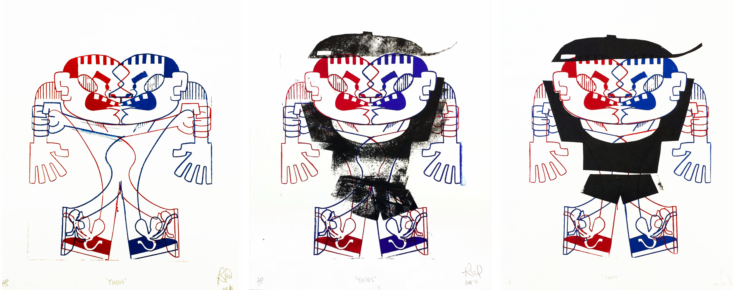 Twins woodcut print series