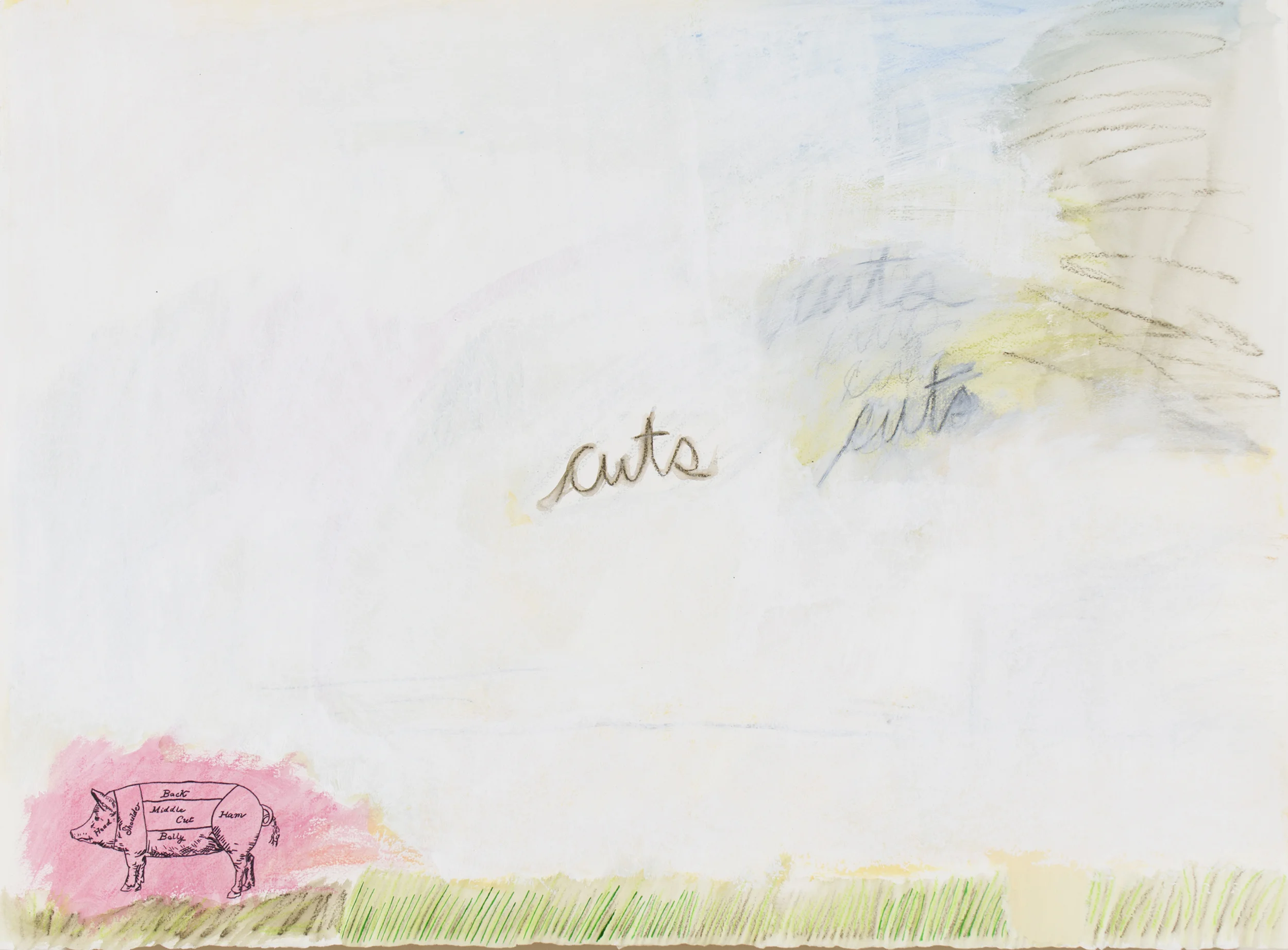 Cuts, dessin au papier calque, peinture, crayon aquarelle sur papier Somerset, 2016