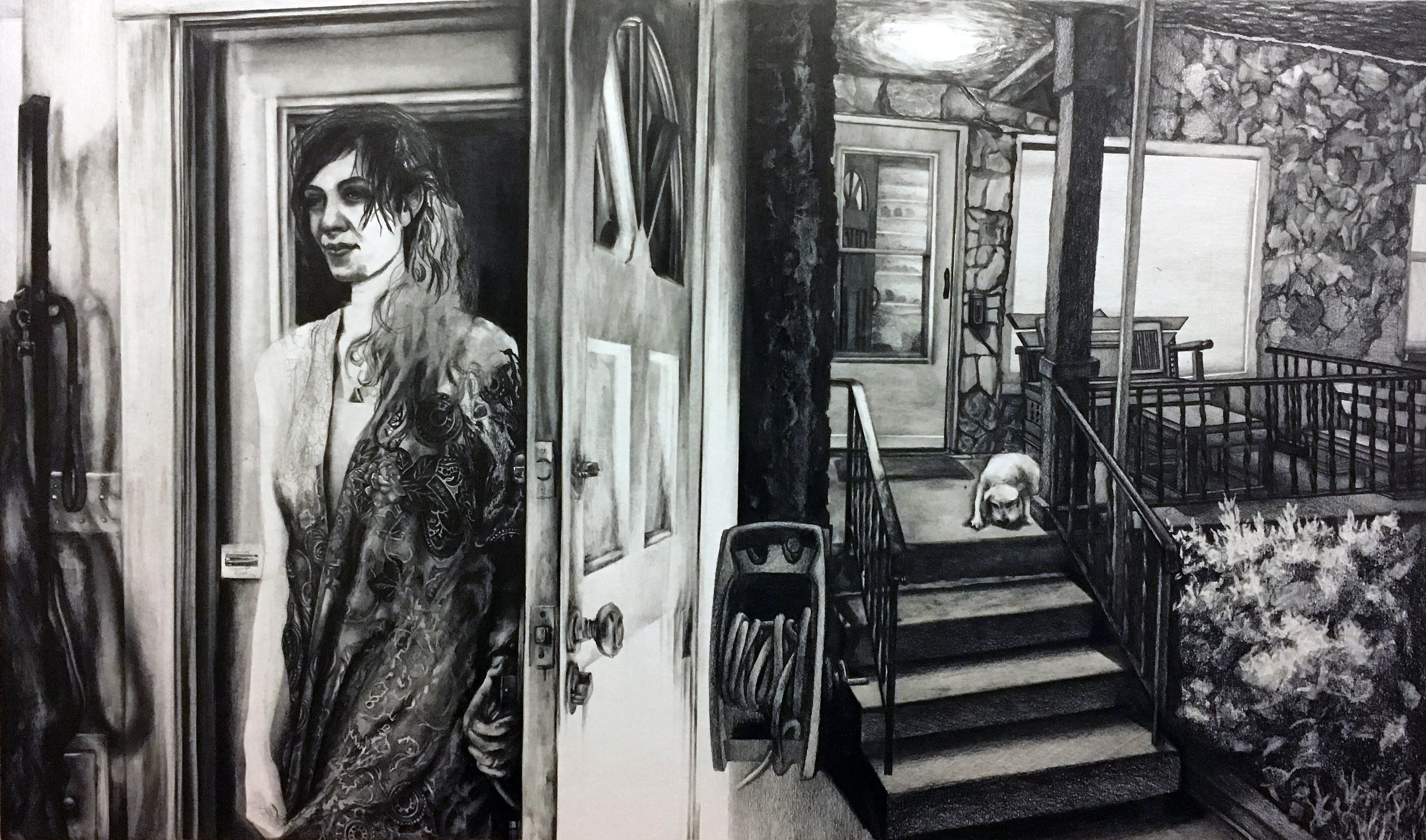 Invisible Fence Study. Graphite on bristol board. 12" x 20" 2017