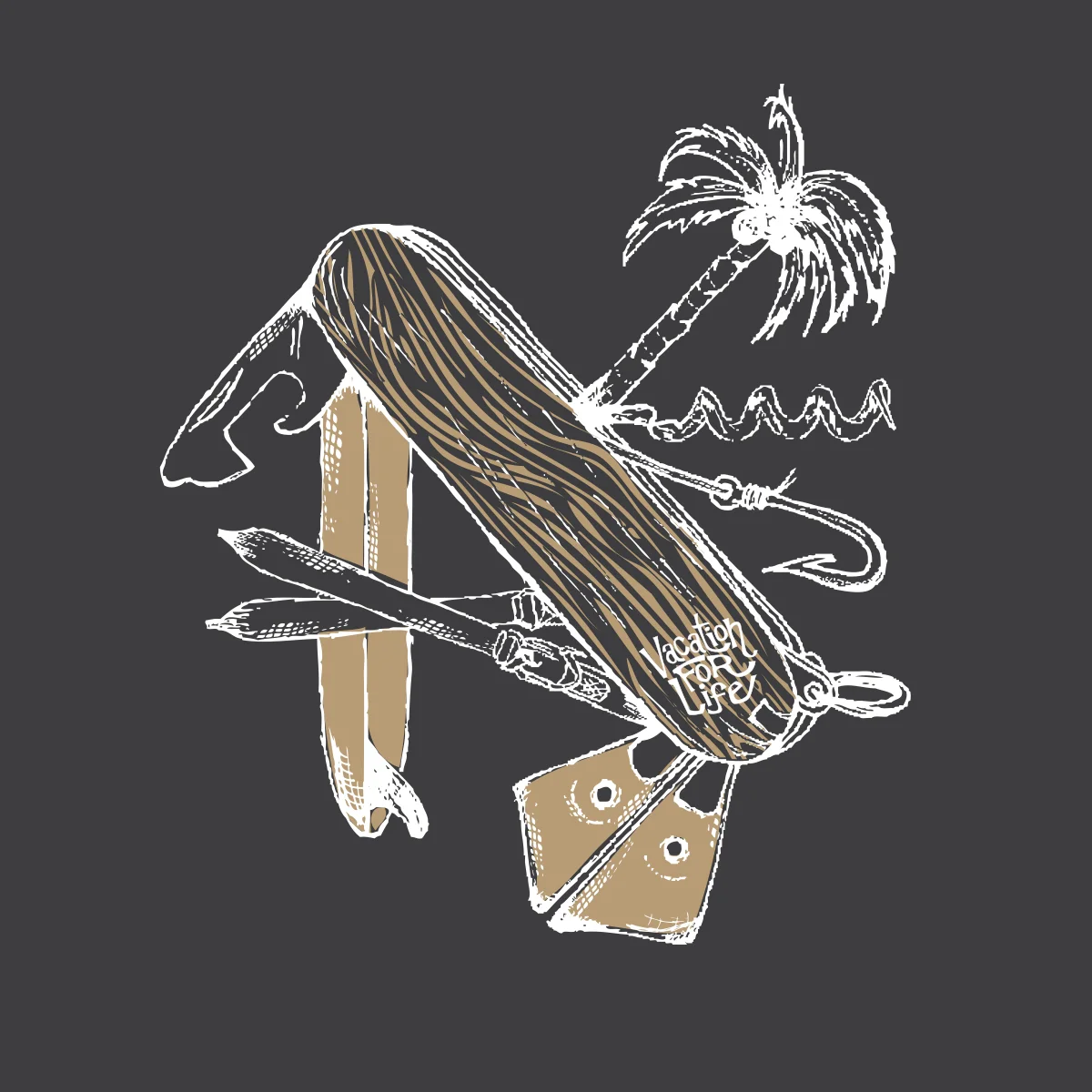 Utility Apparel graphic for Vacation for Life. Orange County, California.