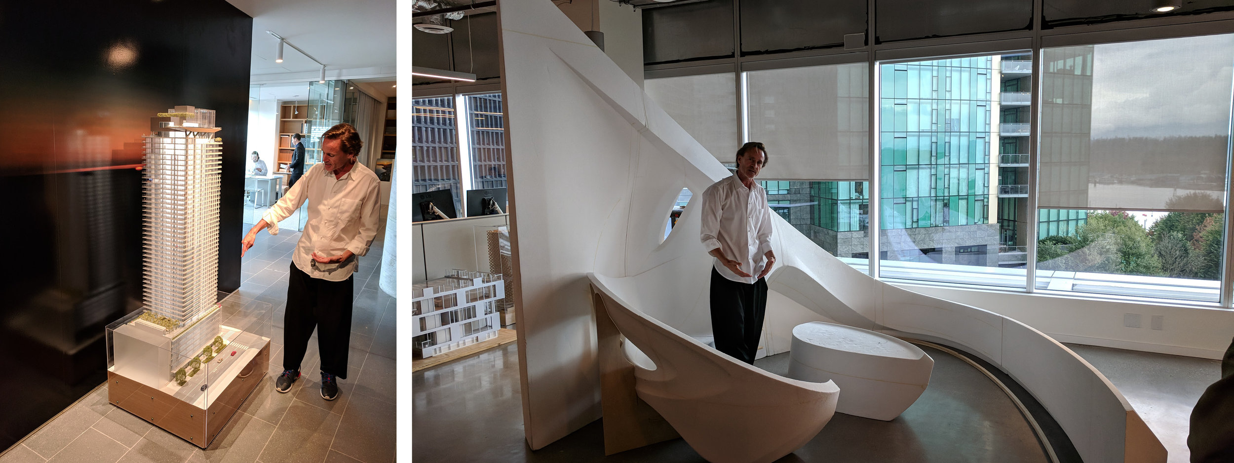 Gillespie shares a model of the First Light project (left) and a concept for a re-imagined balcony.