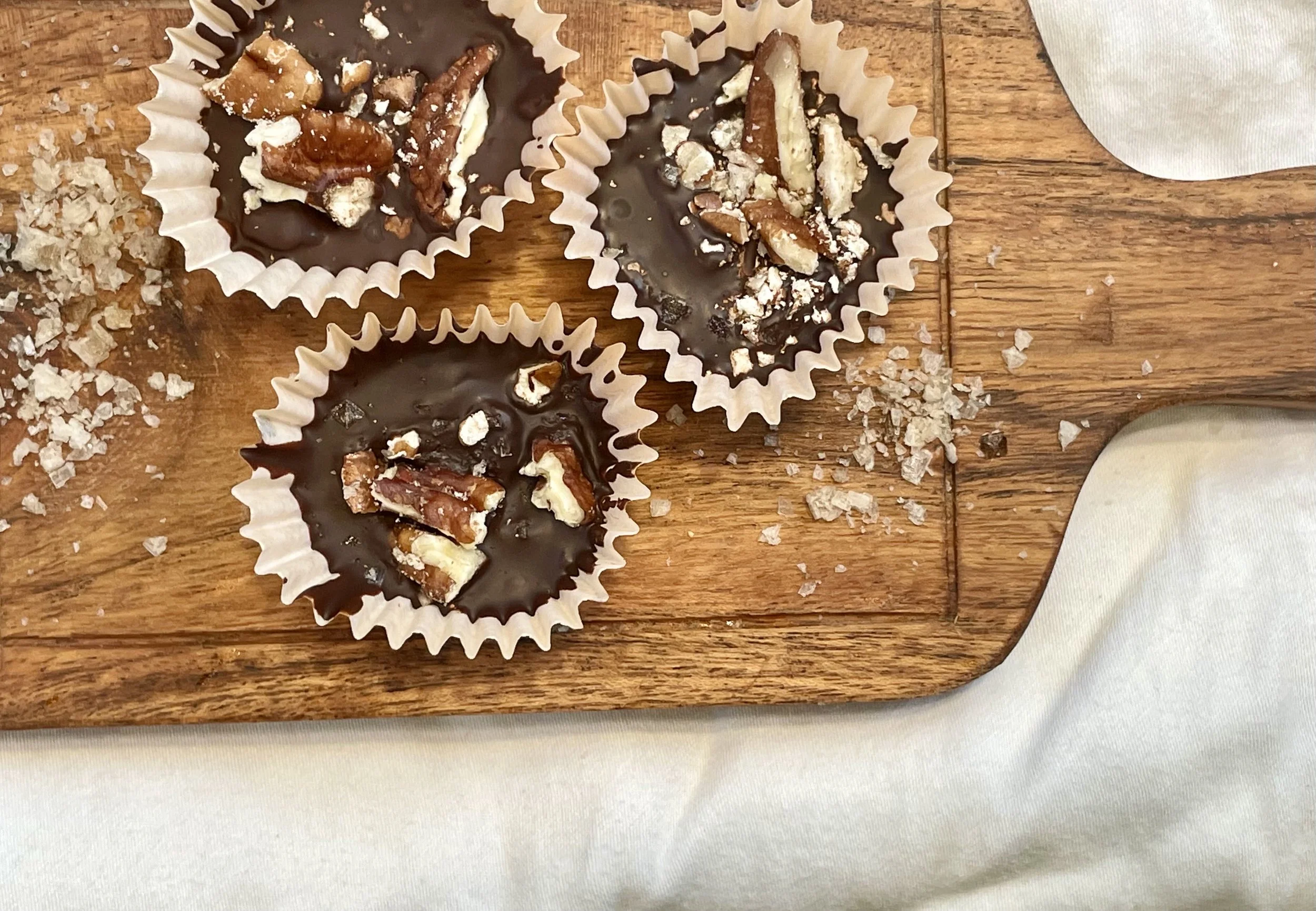  Dark chocolate-pecan bites with smoked Maldon sea salt 