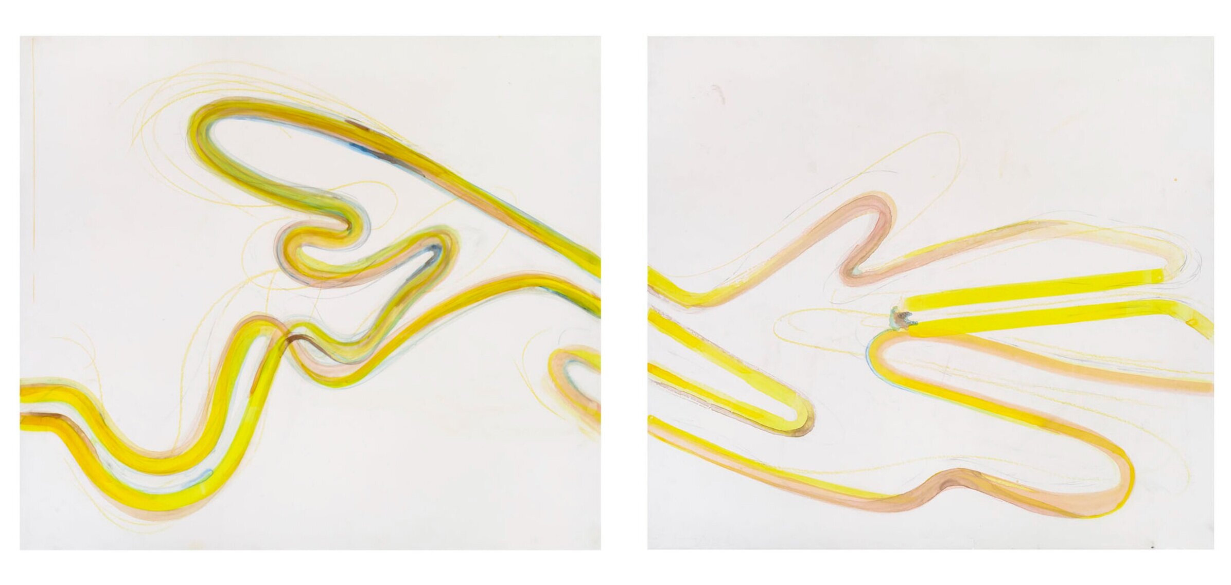   Path (Duo II) , watercolor, graphite and colored pencil on vellum, 80 x 36 in (two panels ea. 40 x 36 in) 