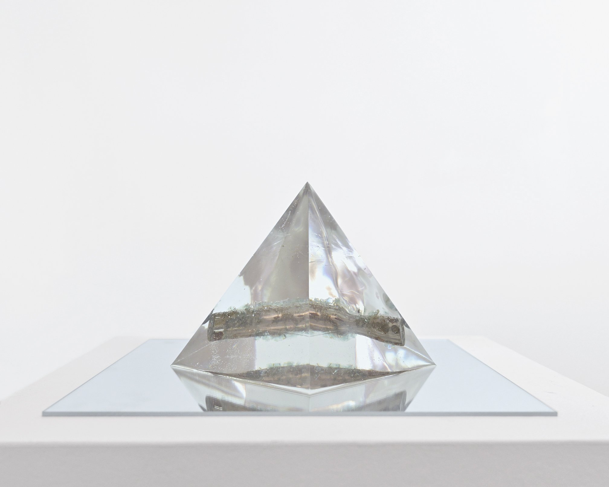   Untitled( Pyramid Rod)  found salvaged rod, 1970’s Mercedes windshield glass, resin, 11.25” 8.25”x 8.25”, 2022 