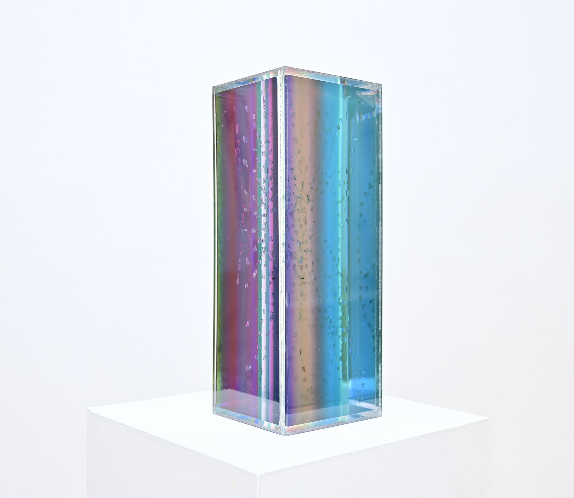   ψυχή (psȳchē),  resin, salvaged 1970’s Mercedes windshield glass, acrylic, 17 ½ ” x 7” x 7 ” , 2023 