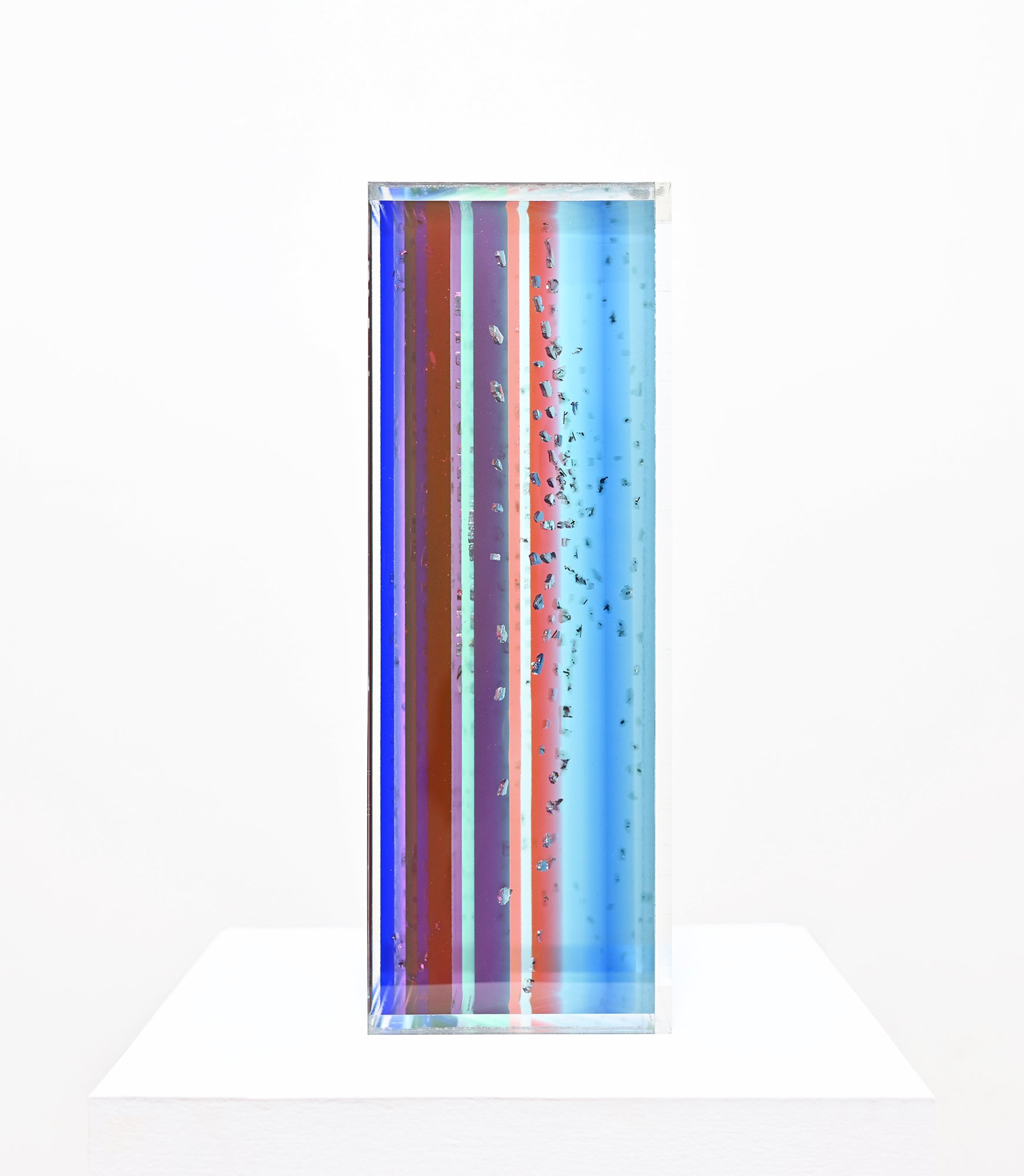  ψυχή (psȳchē), resin, salvaged 1970’s Mercedes windshield glass, acrylic, 17 ½ ” x 7” x 7 ”, 2023 