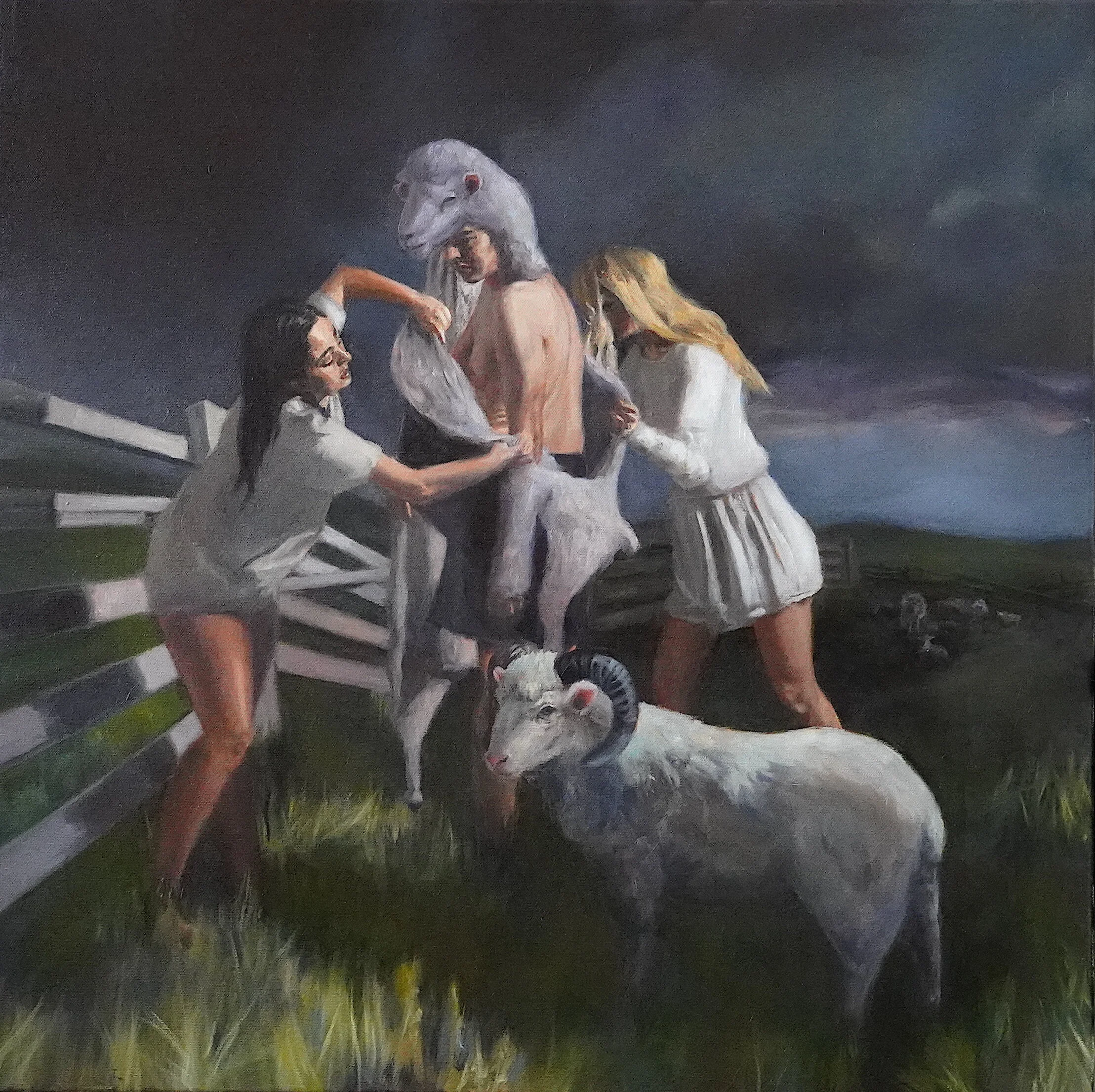 Wolves in Sheep’s Clothing, 2020, oil on canvas, 20 x 20 in / 50 x 50 cm  