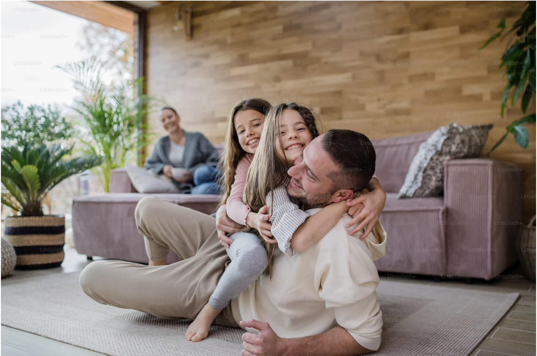 Happy family after house cleaning