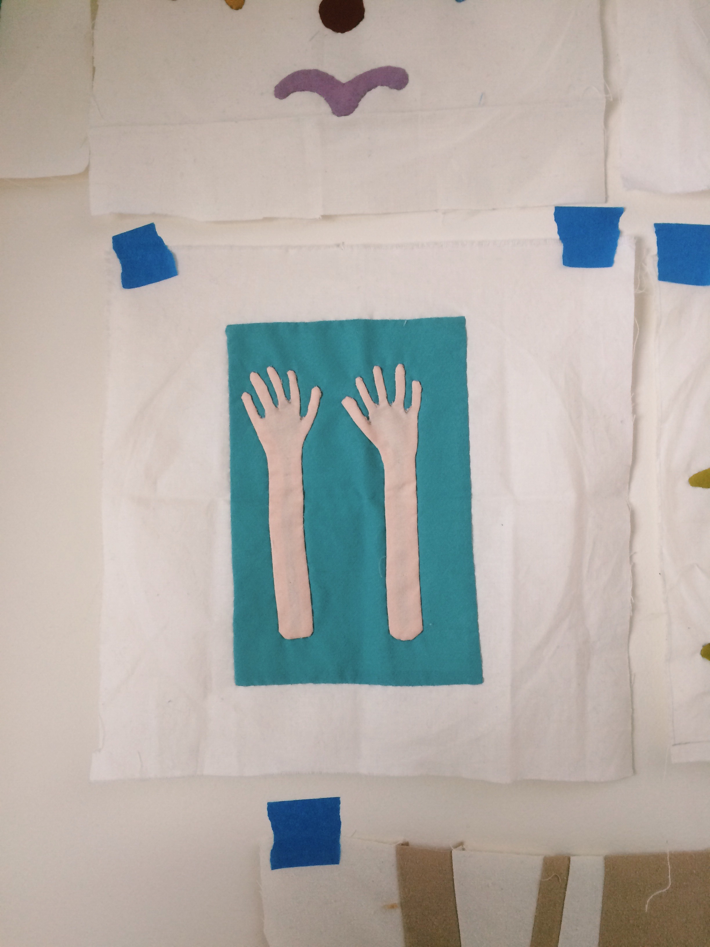A block from an ongoing project called Incarnation Quilt . Each block is meant to illustratively depict an image from the Christian Bible, to move from word to flesh, to echo the holy mystery of what is spiritual made physical. This block is called "everlasting arms."
