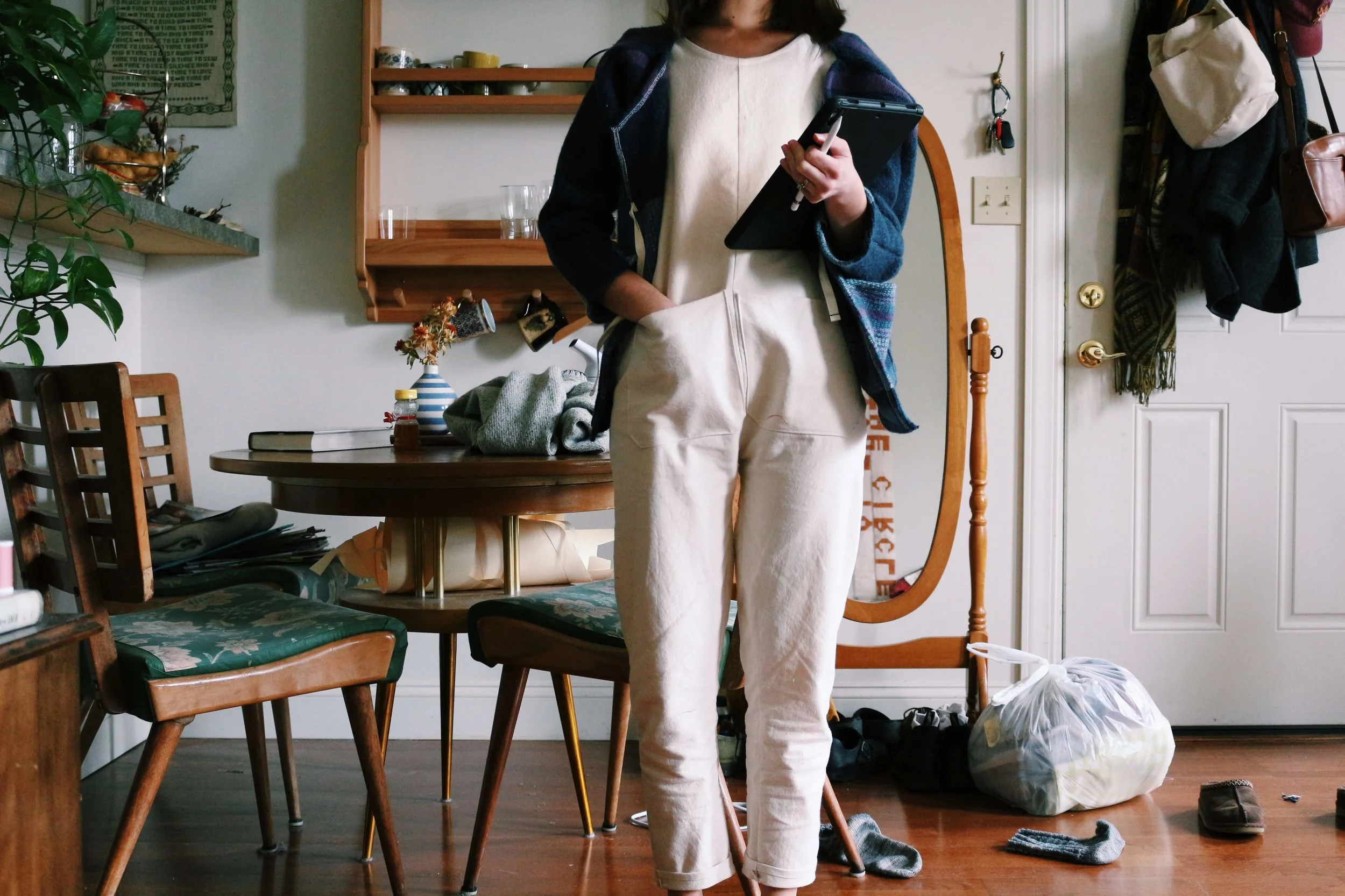 self portrait, wearing self-drafted jumpsuit in development for all well, 2018