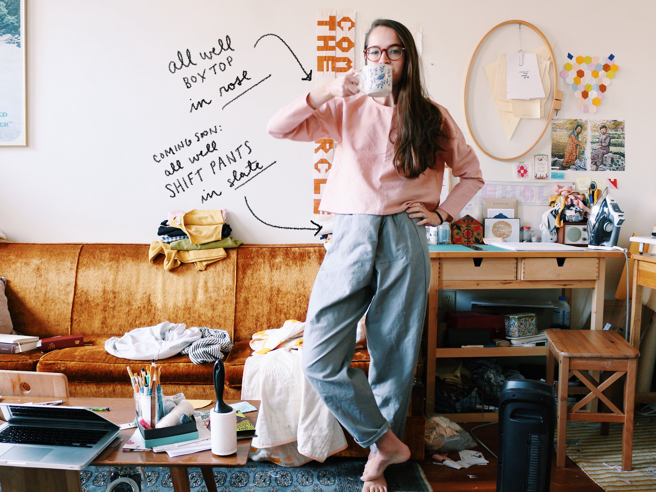  self portrait, shift pants and box top, 2018 