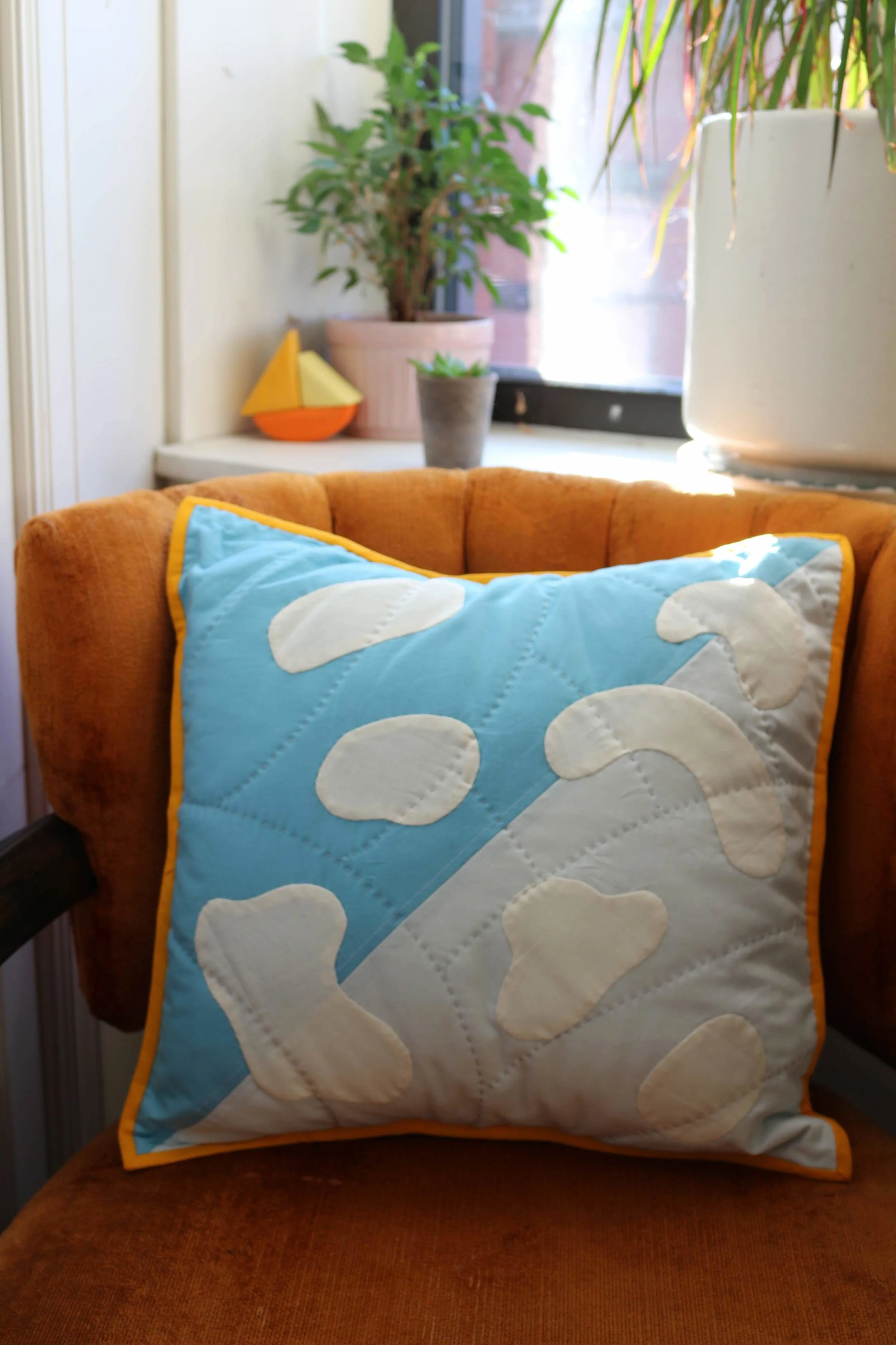  sky pillow, cotton, hand-quilting, 2018 