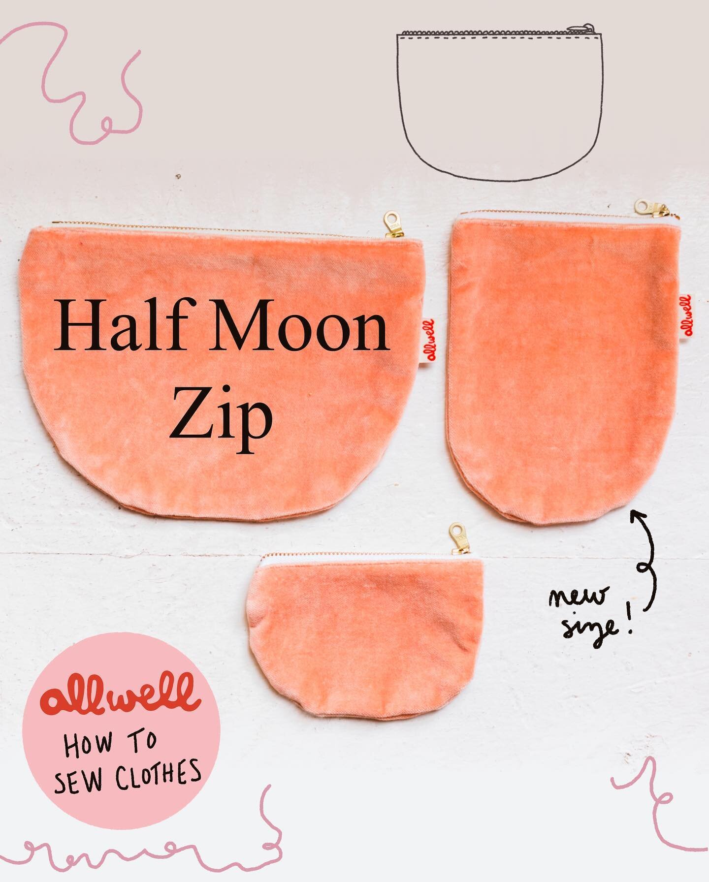 The Half Moon Zip PDF sewing pattern is the ultimate scrap buster, the ultimate gift, the ultimate simple pattern for a useful little pouch you&rsquo;ll sew again and again and again! 🌙 It is a simple canvas zipper pouch pattern in two sizes, coin p