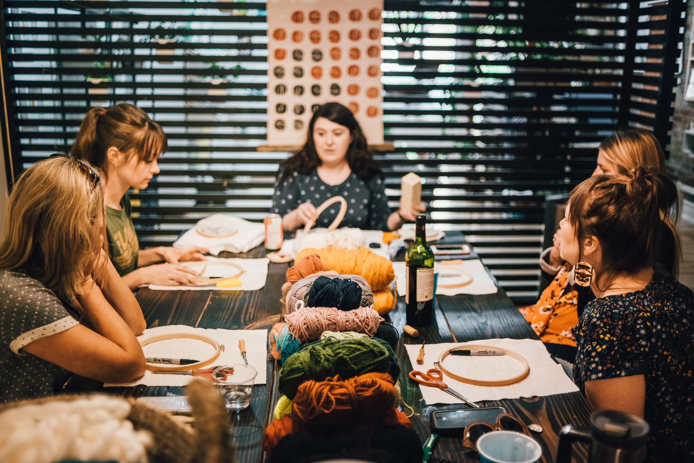 Erika Townsley teaching punch a punch needle embroidery workshop at Light Gallery + Studio.