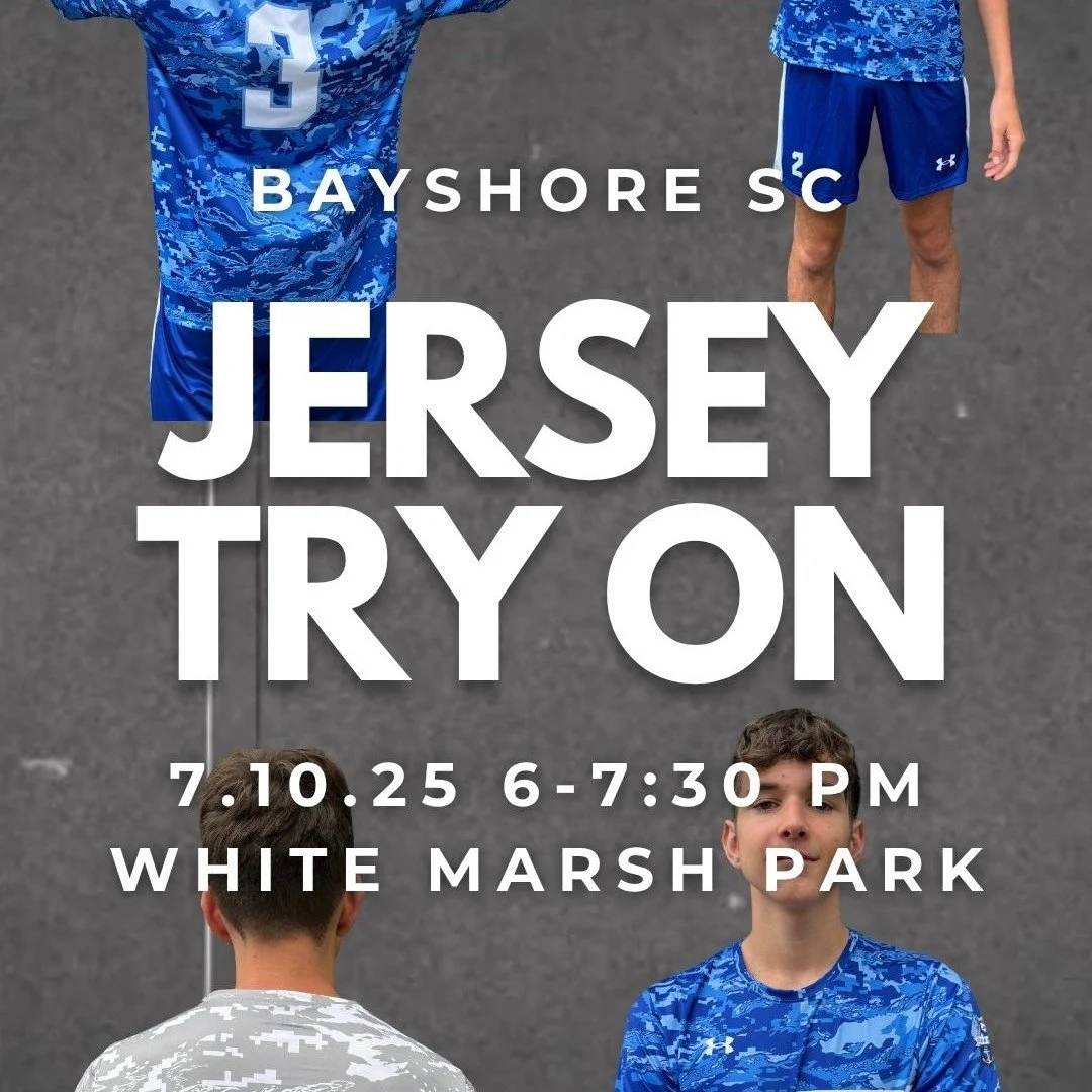 Due to the impending storms, jersey try on is moved to tomorrow! #BayshoreSoccerClub ⚽🌊