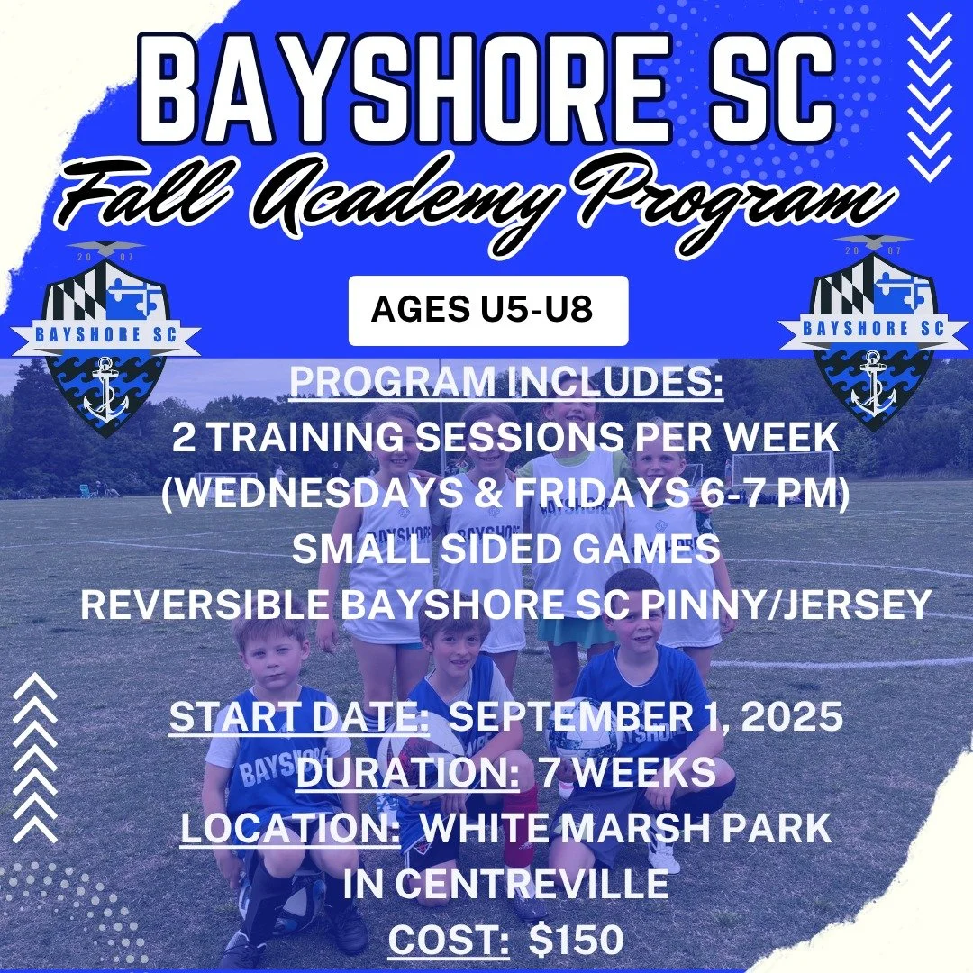 We're excited to announce registration for our Fall Academy Program for our youngest Bayshore SC athletes!  Led by US Soccer National C Coaching Licensed and former professional soccer player Michael Brophy, this training will focus on on develping b