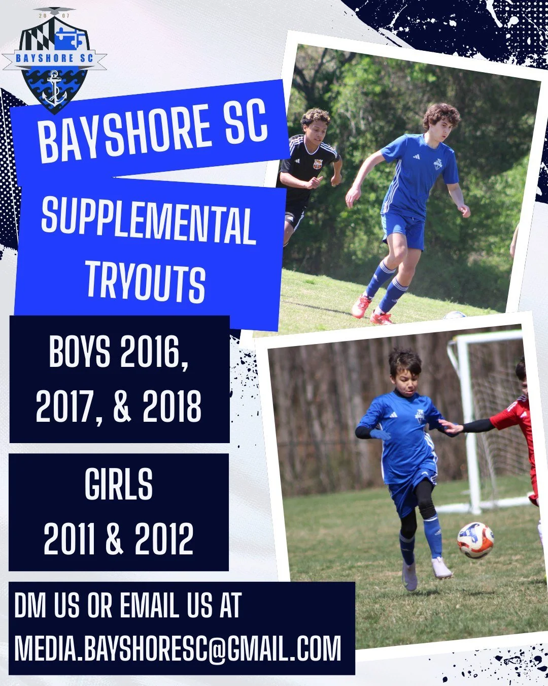We're looking for a few athletes to fill out some fall rosters!  If you're interested in taking your soccer game to the next level, come see what Bayshore SC is about!

⚽  High level training from US Soccer licensed coaches
⚽  Focus on team work and 