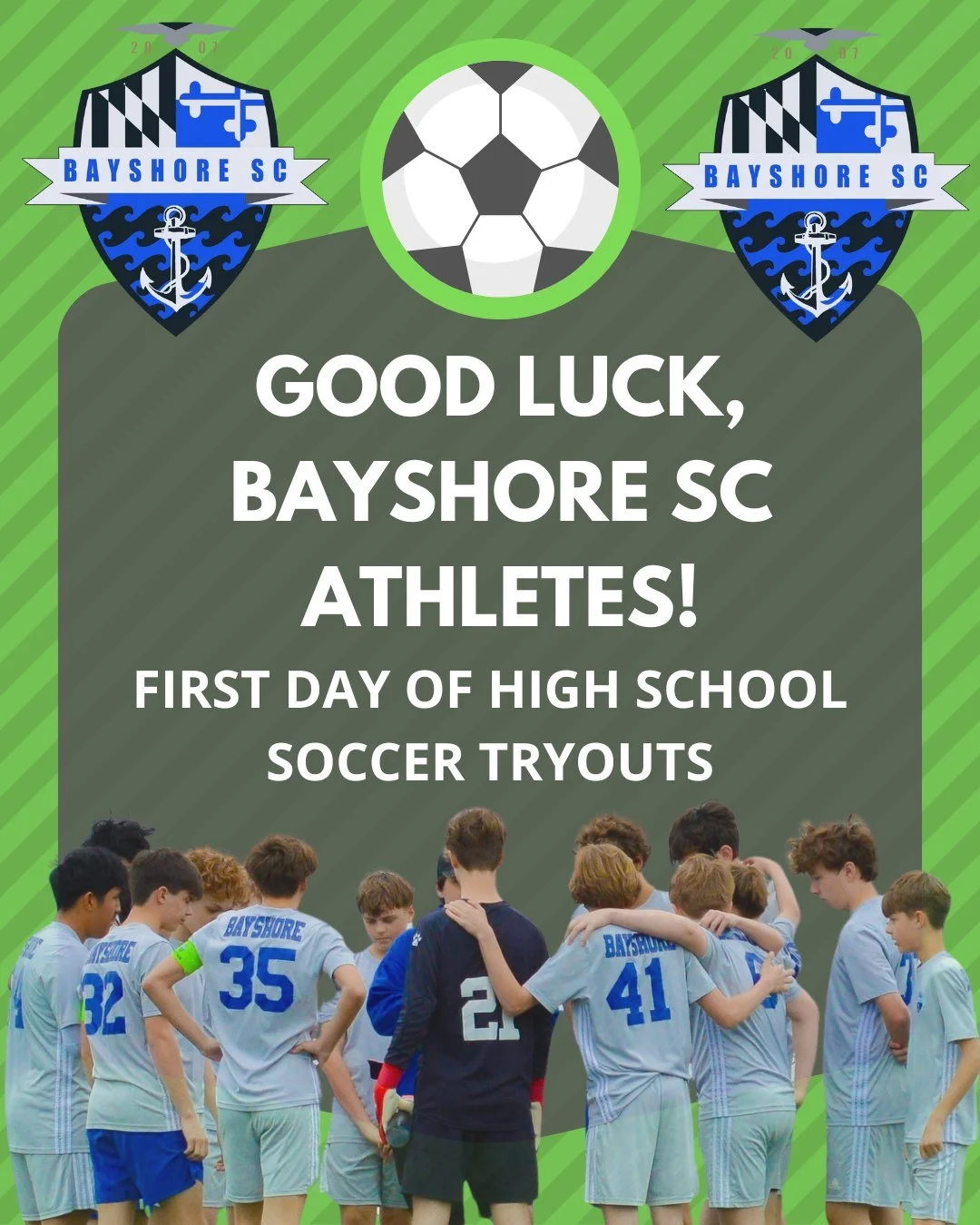 Good luck to all our Bayshore SC athletes on the first day of high school soccer tryouts! #BayshoreSoccerClub ⚽🌊