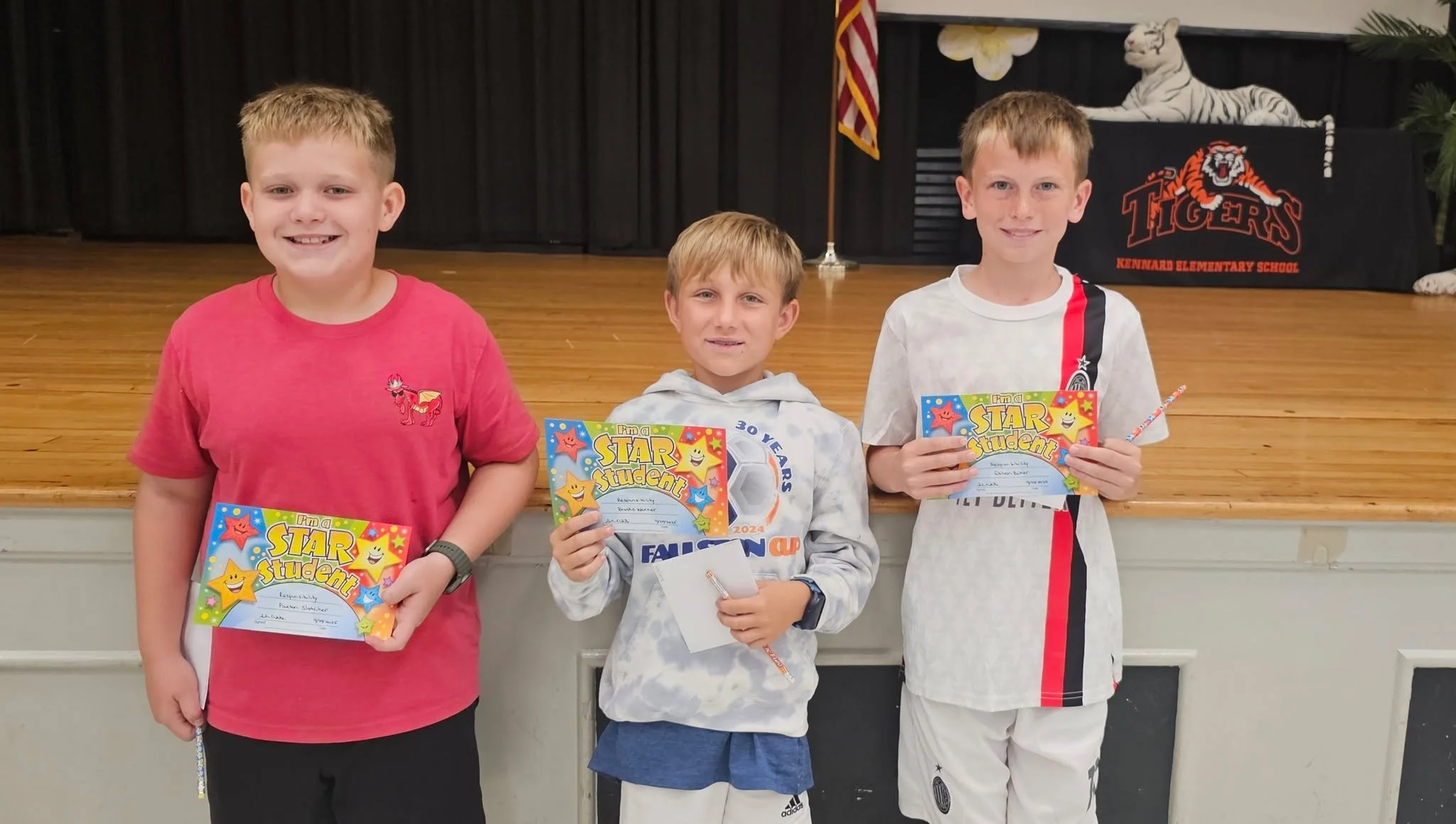 Stars on the pitch and in the classroom!  Bayshore SC players Paxton Slatcher, Brooks Werner, and Ethan Baker were recognized at Kennard Elementary School for being responsible! #BayshoreSoccerClub #BayshoreWhitecaps #BayshoreRapids ⚽🌊