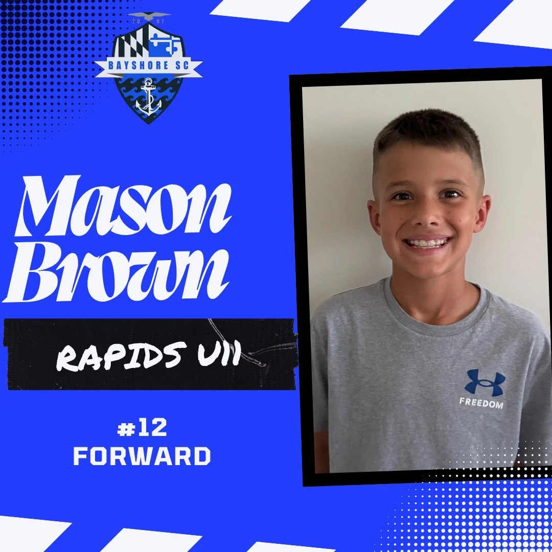 ⚽ Bayshore SC Player Profile 🌊
Mason Brown - Rapids U11
Third Year

His favorite soccer memory is winning tournaments!
He loves playing for Bayshore SC because he loves his coaches and teammates.

Submit your information to have your player featured