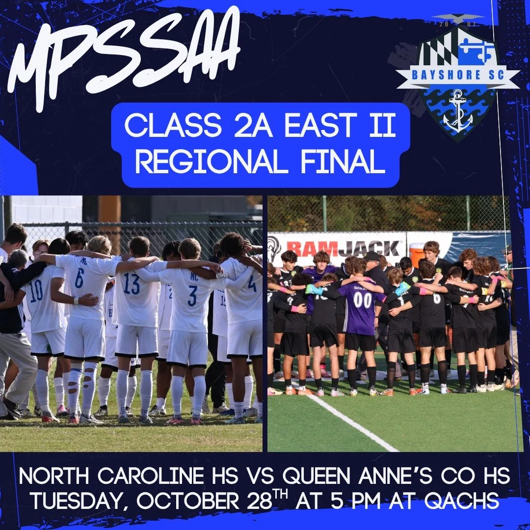 Good luck to our current and former Bayshore SC athletes from QACHS, NCHS, and KIHS as they compete in the MPSSAA Class 2A East II Regional Final!  Come out to QACHS on Tuesday to support the boys at 5 PM and the girls at 6:30 PM. @qachladylionssocce