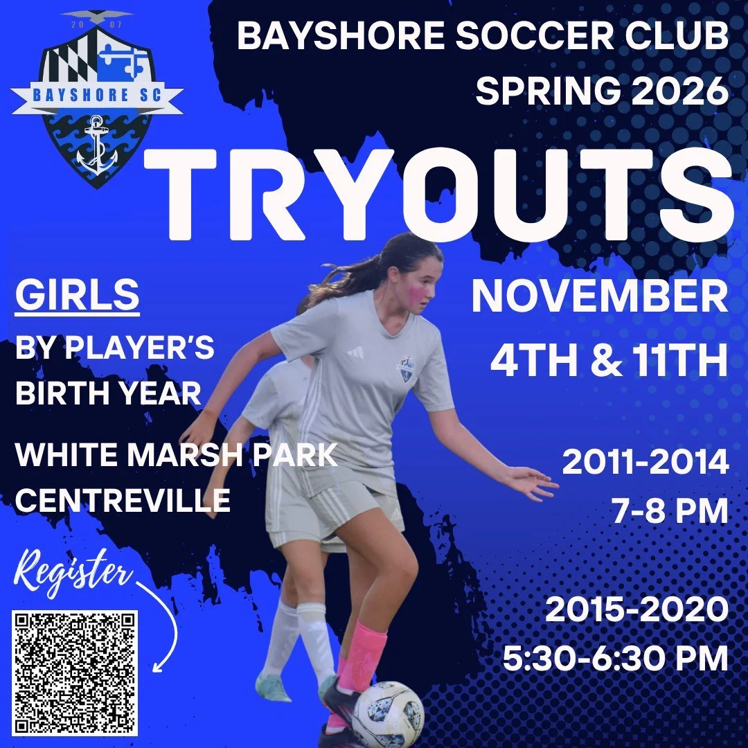 We're excited to announce times for our spring tryouts for both boys and girls on Tuesday, November 4th and 11th!  All sessions will be held at White Marsh Park. Please arrive 10–15 minutes early to check in and be ready to start on time.
Play