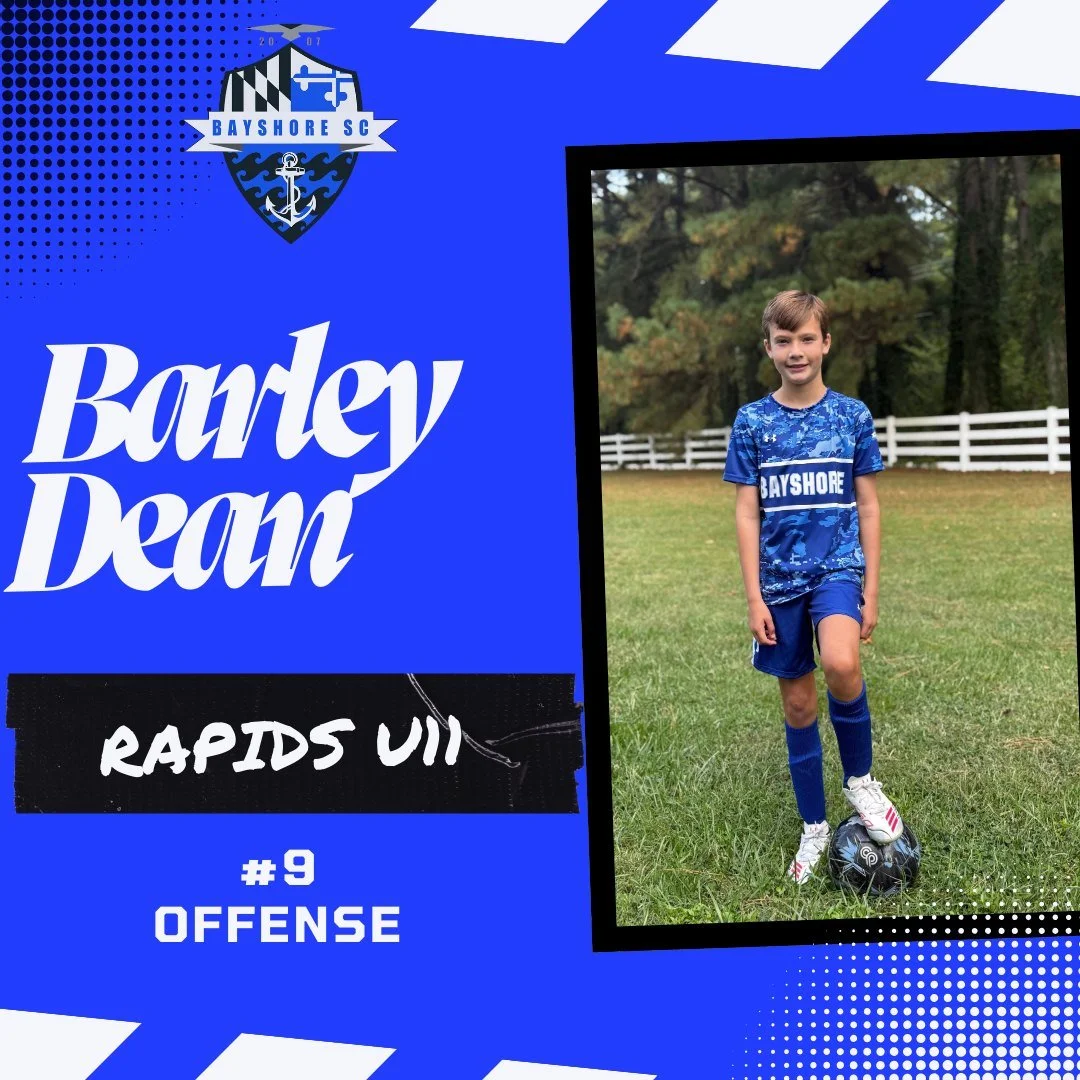 ⚽ Bayshore SC Player Profile 🌊

Barley Dean - Rapids U11
Second Year

His favorite soccer memory is scoring goals!
He loves playing for Bayshore SC because he has made a lot  of friends.  He loves his coaches!  Coach JP gave him a chance, which is w